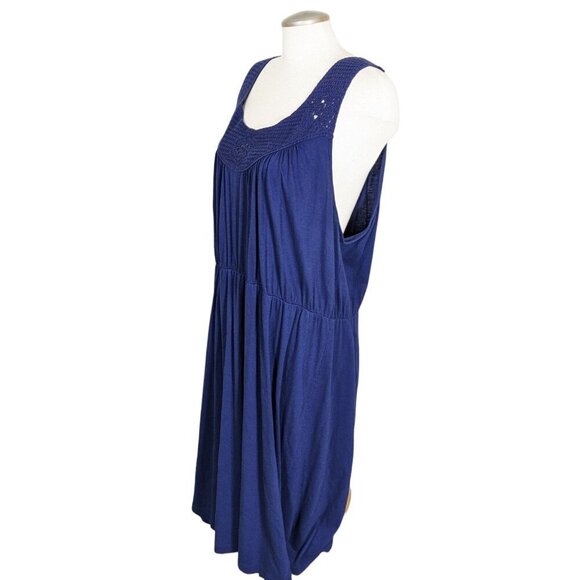 Old Navy Plus 3X Dress Blue Crochet Neckline Pocket Drawstring Goodnight Nora - Picture 5 of 8